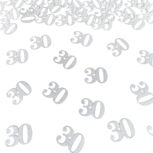 30th Happy Birthday Confetti Decorations - Number 30 Silver Glitter Table Confetti for 30th Birthday, 30th Anniversary Wedding Party Supplies