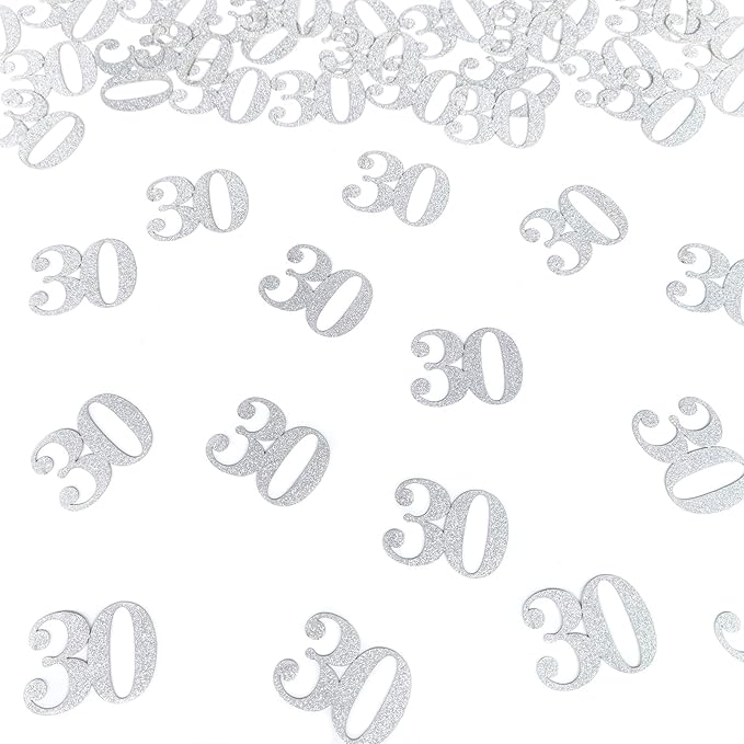 Happy Birthday Confetti Decorations - Number 30 Silver Glitter Table Confetti for 30th Birthday, Anniversary Wedding Party Supplies