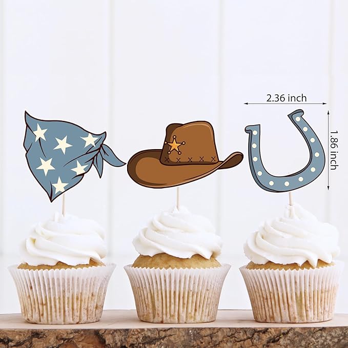 48 Pcs Cowboy 1st Birthday Cupcake Toppers My First Rodeo Birthday Party Deocration 1St Birthday Party Decorations for Boy baby shower Rodeo Theme Party Deocrations