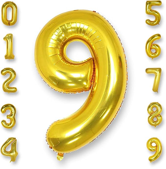 AULE 40 Inch Big Gold 9 Balloon Number Large Foil Helium Number Balloons 0-9 Jumbo Giant Happy 9th Birthday Party Decorations for Boy or Girl Huge Mylar Anniversary Party Supplies
