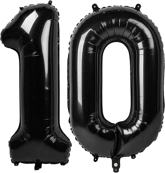Number Balloons 10th Birthday Decorations, 40 Inch Big Foil Balloon for Men & Women, Black Number Balloons for Wedding Memorial Day Birthday Aniversarry Supplies
