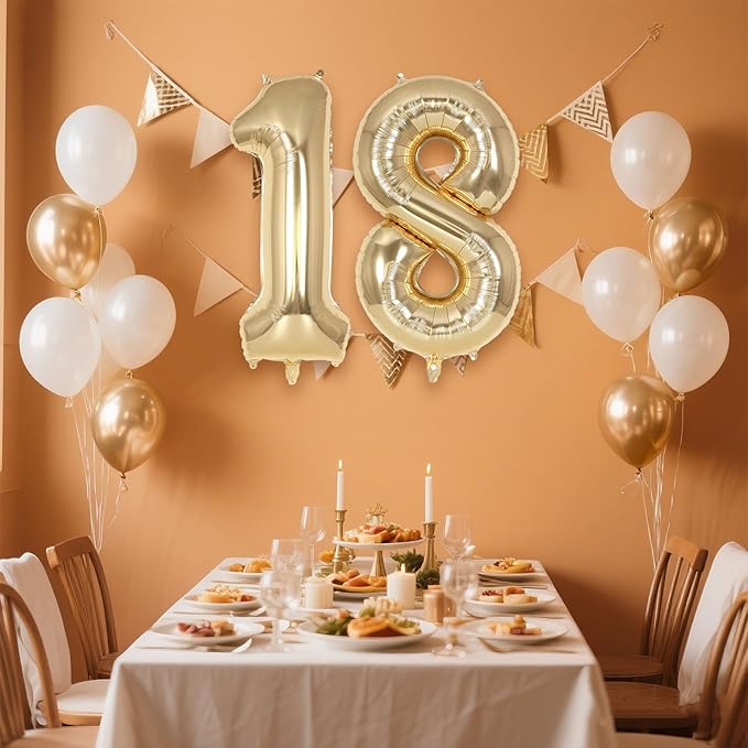 Champagne Gold Large Number 18 Balloon, 40 Inch Light Gold Foil Helium Number Balloons, Giant Mylar Number 18 Balloons for 18 Years Old Birthday Party Anniversary Decorations (Champagne Gold 18)