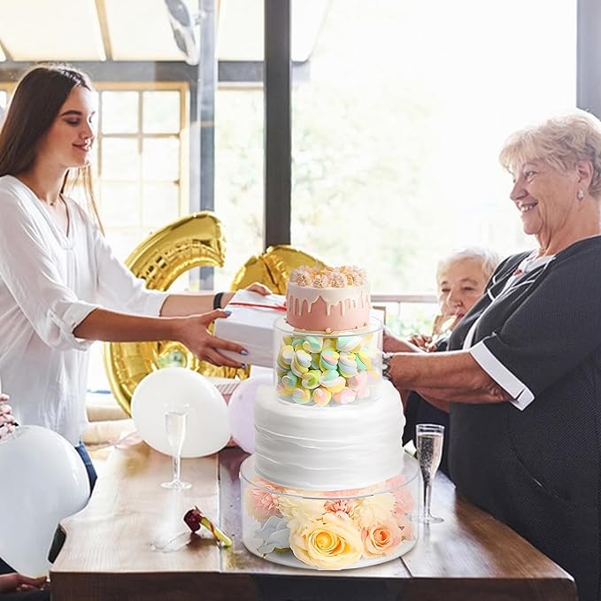 2PCS Acrylic Cake Stand 6'' 8'' Clear Cake Stand, Acrylic Cake Separators Fillable Cake Stands Round 2 Tier for Dessert Wedding Birthday Party