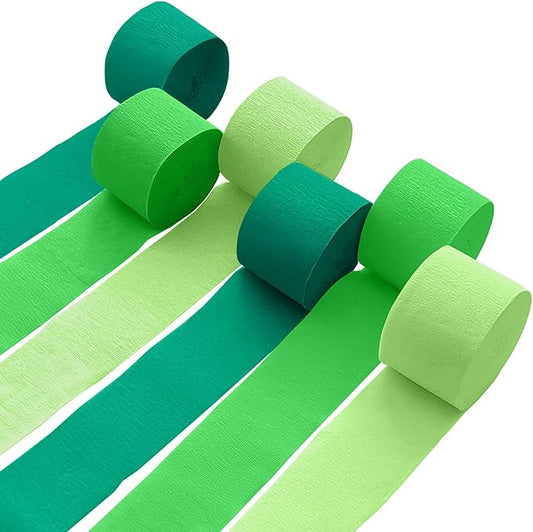 6 Crepe Paper Streamers Rolls, 492ft Green Paper Streamers Party Supplies for Birthday Wedding Graduation Anniversary St. Patricks Day Decoration (1.8 inch x 82 ft/Roll)