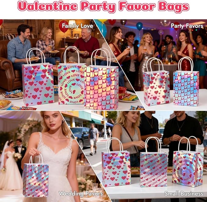 Shintop 24Pcs Iridescent Gift Bags with Handles, Small Holographic Mothers Day Goodie Bags Reusable Paper Party Favor Pouches Bulk for Valentine & Birthday Parties (8.3 x 5.9 x 3.1 in)