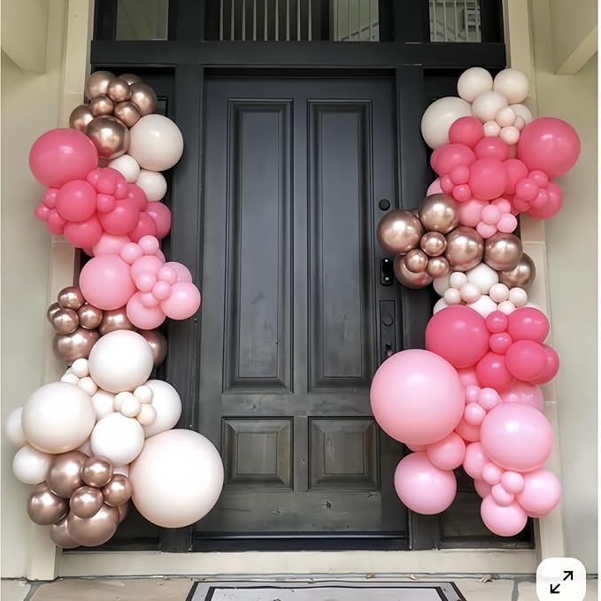 Pink Balloons Set, 12inch Retro Pastel Hot Light Pink Rose Gold White Latex Balloons for Girl Women Graduation Princess Wedding Bridal Baby Shower Mothers Day Bachelorette Birthday Party Decorations