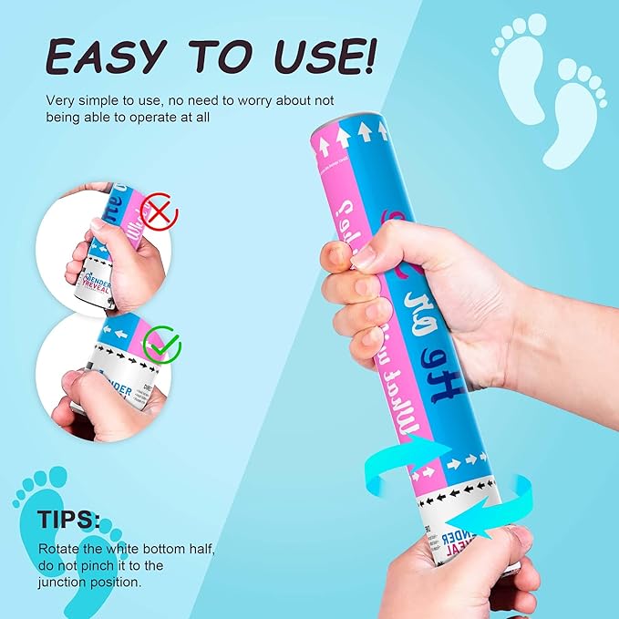 POPUPARTY 2 Pack Gender Reveal Confetti Cannon | No Powder Confetti Poppers | Ideal for Baby Boy Gender Reveal Decoration (2 Blue)