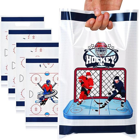 HappFestiv 50 Pcs Hockey Party Favor Bags, Hockey Themed Goodie Bags with Handle, Treat Bags Gift Bags for Snacks&Candy, Party Supplies