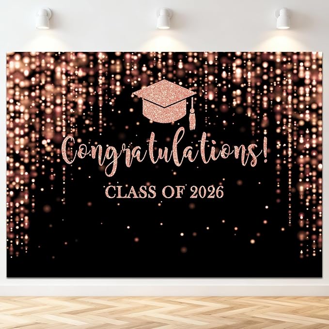 Mocsicka Class of 2026 Backdrop Rose Gold Glitter Bokeh Graduation Party Background 2026 Congrats Grad Prom Party Cake Table Decoration Photo Booth Props (10x7ft)