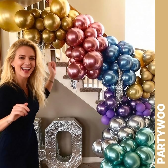 PartyWoo Metallic Balloons 66pcs 12 Inch Metallic Blue Silver Gold Purple Pink Green Rose Gold Latex Balloons for Baby Shower Wedding Engagement Unicorn Rainbow Birthday Party Decorations