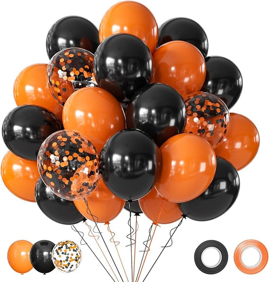 Halloween Balloons Black and Orange Balloons, 50Pcs Orange & Black Latex Balloon12 Inch Black Orange Confetti Balloons for Birthday, Graduation Party Decorations