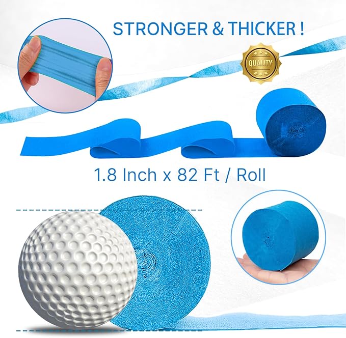 PartyWoo Light Blue Crepe Paper Streamers 8pcs 656 ft Pack of Slate Blue White Silver Crepe Paper Sheets for Birthday Gender Reveal Baby Shower Graduation Pool Mermaid Under The Sea Party Decorations
