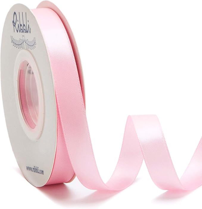 Ribbli Double Faced Light Pink Satin Ribbon,1/2” x Continuous 25 Yards,Use for Bows Bouquet,Gift Wrapping,Baby Shower,Floral Arrangement