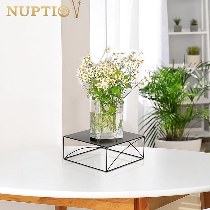 NUPTIO Cupcake Stand Dessert Display: 12 Inch Cake Holder Metal Food Pedestal Stands Black Food Risers for Halloween Tea Party Birthday Graduation Table Decor Square Buffet Fruit Plant Stand