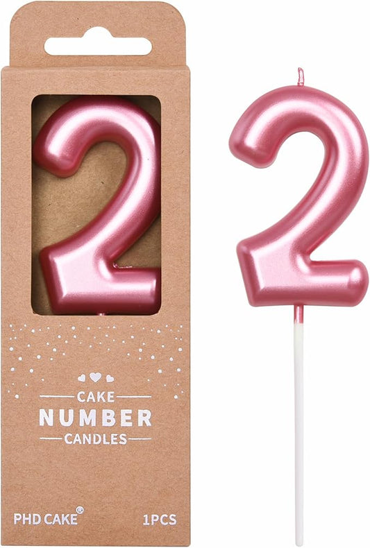 PHD CAKE 2.76 inch Classical Pink 2 Number Birthday Candles, Pink Number Candles, Cake Number Candles, Party Celebration