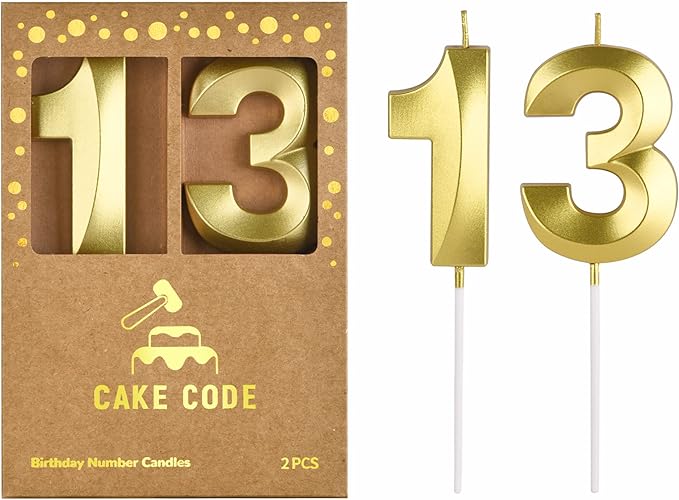2.76 Inch Diamond Gold 13 Number Birthday Candles, Gold and Cake Number Candles for Party Celebration