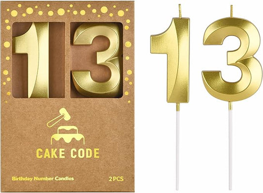 2.76 Inch Diamond Gold 13 Number Birthday Candles, Gold and Cake Number Candles for Party Celebration