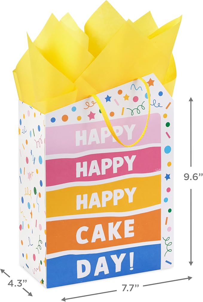 Birthday Hallmark 9" Medium Gift Bag with Tissue Paper (Happy Cake Day, Colorful Confetti) for Kids, Coworkers, Friends