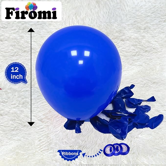 Firomi Royal Blue Balloons 12-inch 100 Pack Big Helium Shiny Round Blue Thicken Latex Balloon for Wedding Birthday Blue Theme Party Balloons (with 3 Ribbons)