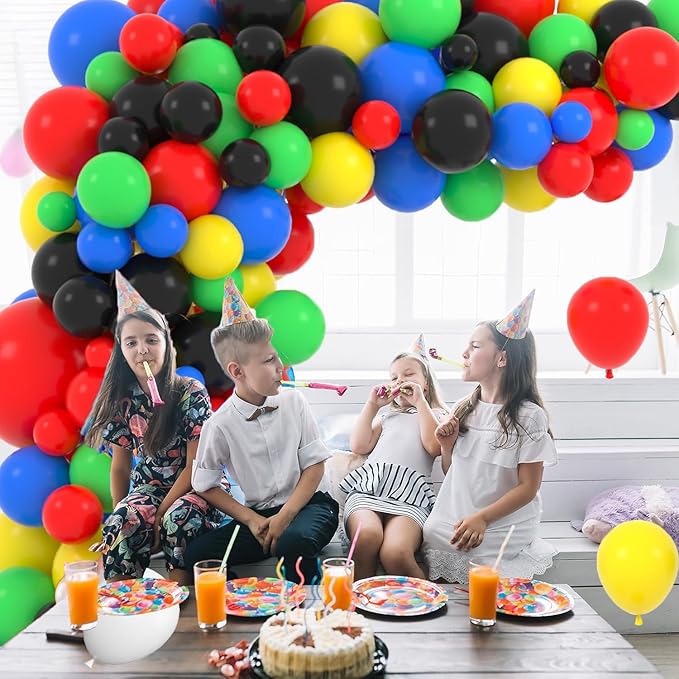 Red Yellow Green Blue Black Balloon Arch Kit, Red Blue Balloon Blue Yellow Black Balloons for Boy Girl Robot Carnival Circus Video Game Hero Birthday Graduation Party Decorations