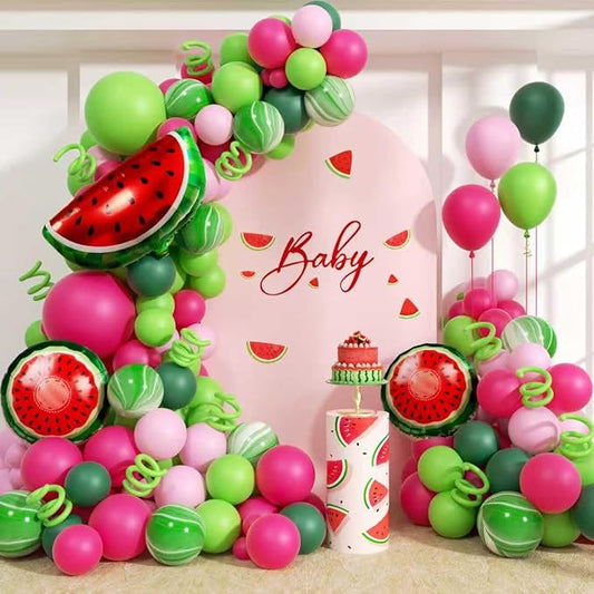 Fruit Balloon Garland Arch Kit - 157Pcs Watermelon Balloons Hot Pastel Pink Lime Green Balloon Arch Kit for Summer One in a Melon Theme Birthday Baby Shower Party Decorations