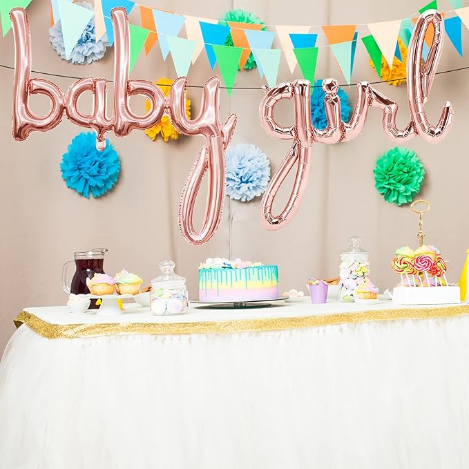Baby Balloons - Rose Gold Girl Letter Banner for Baby Shower Decorations