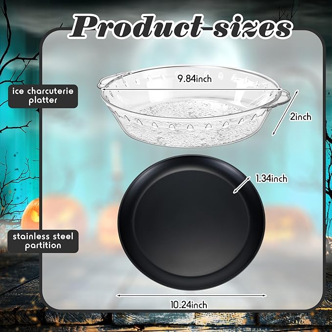 Baderke 1 Set 11.8" Chilled Serving Tray for Parties with Compartments Ice Chilled Party Platter Charcuterie Serving Board Cold Dish Dip for Fruit Seafood Vegetable Shrimp Cocktail (Black)