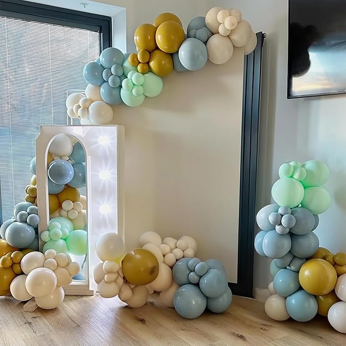 Jobkoo Sage Green Dusty Blue Balloons, 12 Inch Retro Slate Light Blue Olive Green White Sand Beige Nude Eucalyptus Latex Balloon for Boho Rabbit Birthday Wedding Toy Baby Shower Woodland Party Decor