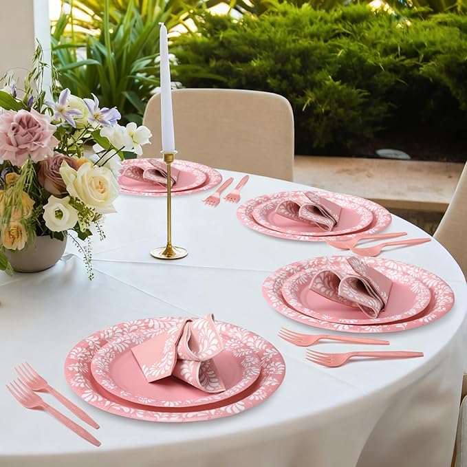 AmazingSpark 122 Pcs Light Pink Cielito Lindo Party Decoration Platos De Barro Mexicanos Fiesta Paper Plates Mexican Napkins Forks Tableware Set for Baby Shower Birthday Wedding Supplies, Serve 24