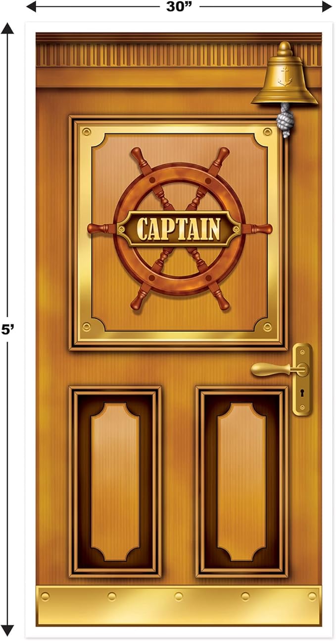 Beistle Plastic Cruise Ship Captain Door Covers, 5' x 30", Set of 2 - Nautical or Pirate Party Supplies, Themed Birthday Festivities, High Seas World Traveler Wall Decorations