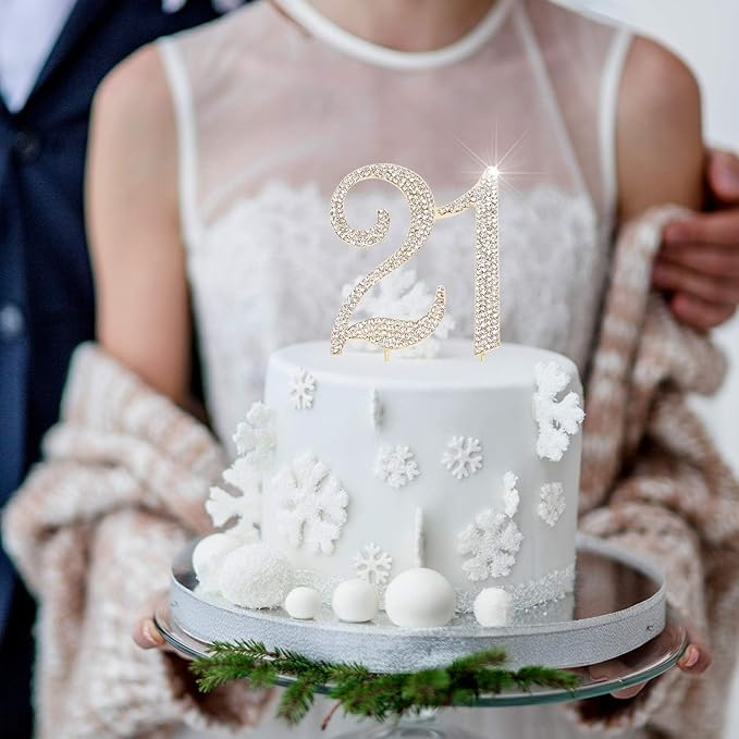 Bling Crystal Rhinestone 21 Birthday Cake Topper - Best Keepsake | 21st Party Decorations Gold