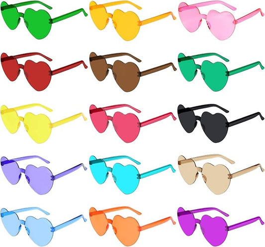PLULON Heart Sunglasses for Women 5/12/25 Pcs, Heart Glasses Valentine Day Rimless Shaped Candy Color Fun Glasses Party Favor
