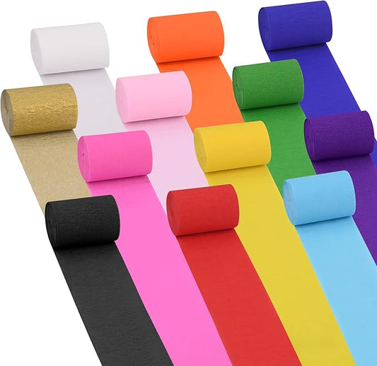 Oubest 12 Rolls Crepe Paper Streamers Party Decorations for Birthday, Wedding, Graduation, Halloween, Christmas, 2.2 inch Wide Colorful Party Streamers Doorway, Wall, Backdrops, Ceiling Decor