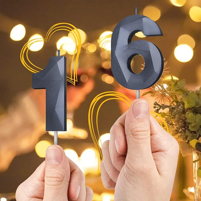 Number Birthday Candles(11 Candle Black) 3D Diamond Shape 11th Happy Birthday Cake Topper Decorations for Boy Men Birthday Wedding Anniversary Celebration Theme Party Supplies
