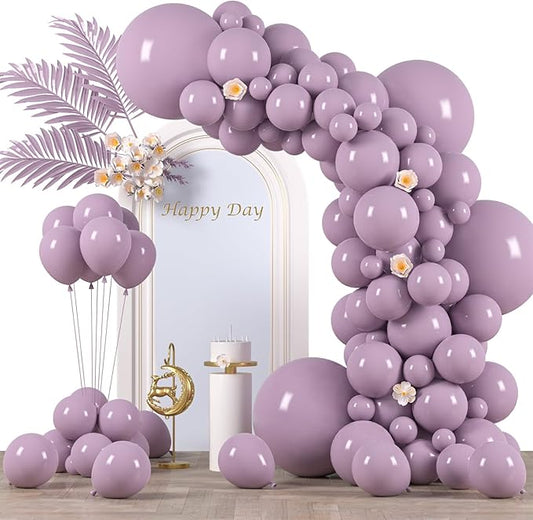 Voircoloria 130pcs Lilac Purple Balloons Different Sizes 18" 12" 10" 5" Faded Purple Latex Balloon Garland Arch Kit for Birthday Baby Shower Graduation Wedding Gender Reveal Party Decorations