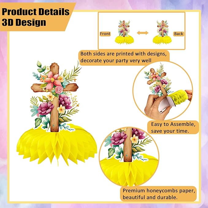 Easter Honeycomb Table Centerpieces, 9 Pack Cute Rabbit Retro Easter Eggs Adorable Chick Honeycomb Centerpieces for Happy Easter Hunt Party Decorations Birthday Baby Shower Spring Party Favors