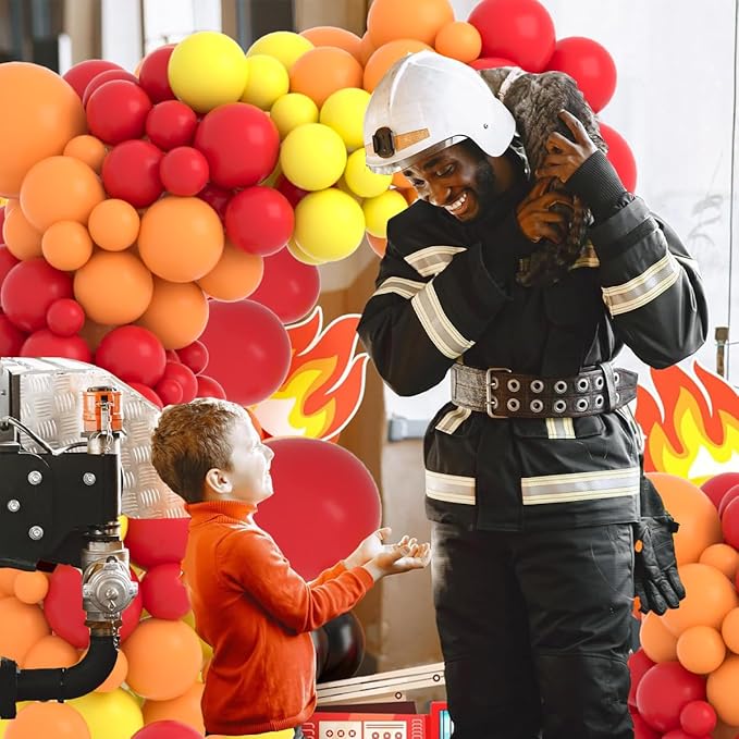 Red Yellow Orange Balloon Garland Arch Kit, 122PCS Orange Yellow Red Balloons for Fire Truck Theme Birthday Wedding Baby Bridal Shower Graduation Snniversary Firefighter Party Background Decoration…