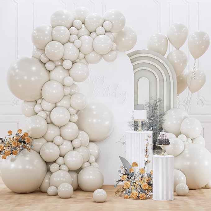 PartyWoo White Sand Balloons 155pcs Different Sizes of 18 12 10 5 Inch Off White Beige Cream Ivory Boho Neutral Balloon Arch Kit Garland for Wedding Baby Shower Birthday Party Decorations White-F12