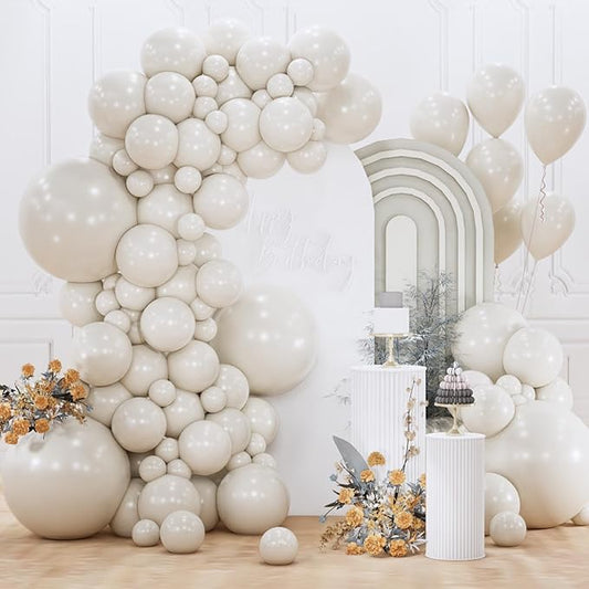PartyWoo White Sand Balloons 155pcs Different Sizes of 18 12 10 5 Inch Off White Beige Cream Ivory Boho Neutral Balloon Arch Kit Garland for Wedding Baby Shower Birthday Party Decorations White-F12