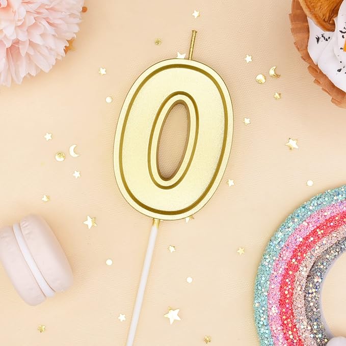 PHD CAKE 2.76 Inch Luxe Gold 0 Number Birthday Candles, Gold Number Candles, Cake Number Candles, Party Celebration