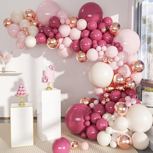 MEBAY Retro Rose Baby Pink Champagne White Sand Balloons Garland Arch Kit, 146Pcs Latex Balloons Different Sizes 18 12 10 5 Inch for Party Decorations, Wedding Backdrop, Birthday, Graduation