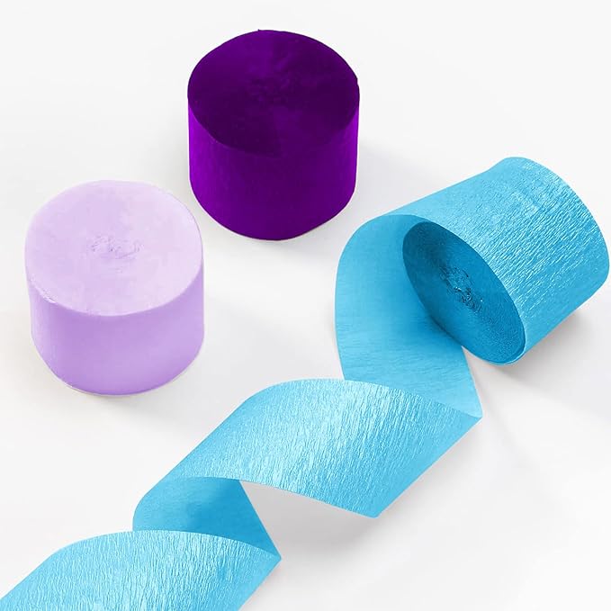 ZOOYOO Crepe Paper Streamers 6 Rolls 486ft,Purple Light Purple and Blue Party Streamers Backdrop for Birthday Wedding Bridal Baby Shower Party Decorations