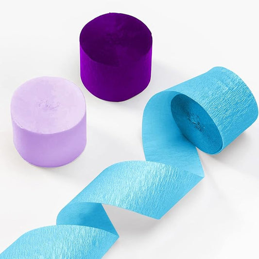 ZOOYOO Crepe Paper Streamers 6 Rolls 486ft,Purple Light Purple and Blue Party Streamers Backdrop for Birthday Wedding Bridal Baby Shower Party Decorations