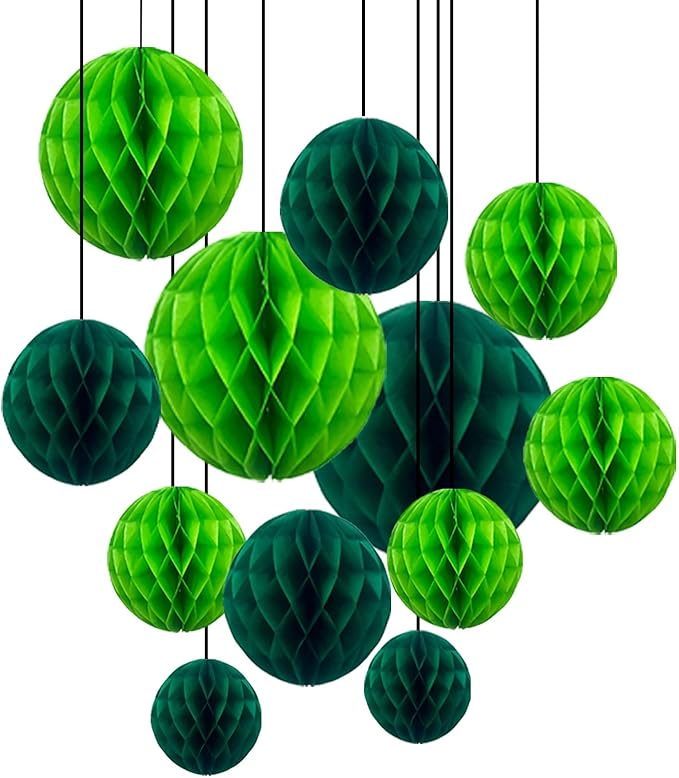ZOOYOO 12Pcs 6" 10" Honeycomb Balls Decorations Hanging Tissue Paper Pom poms for Birthday Wedding Engagement Holidays Home Decor St. Patrick's Day Decoration(Green)