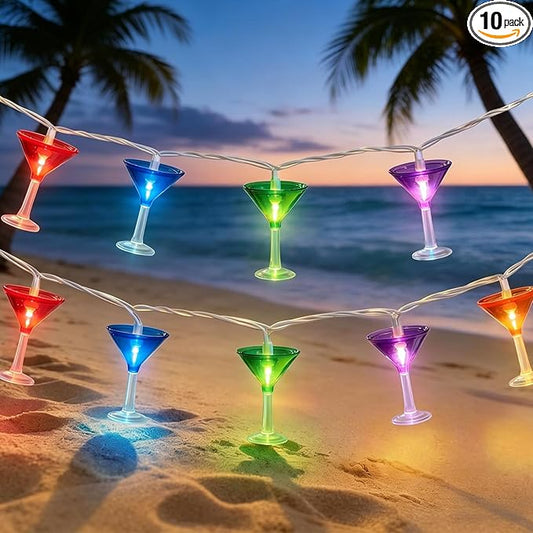 Margarita Fiesta Party Lights, 8.5Ft Summer Decorative String Lights Plug in with 10 LED Multicolor Cocktail Glass Lights, Indoor Outdoor Patio Lights Waterproof for Home Tiki Bar Party Lighting Decor