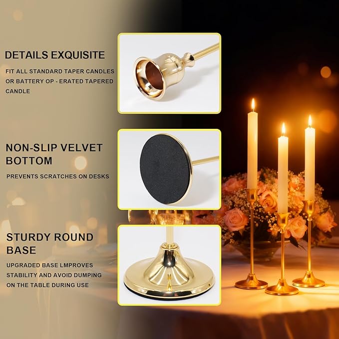 Candlestick Holders 3PCS, Metal Taper Candle Holder, Gold Vintage Candle Holders for Pillar Candles, Table Mantel Wedding Festive Decor Party Party Decor Christmas Decorations