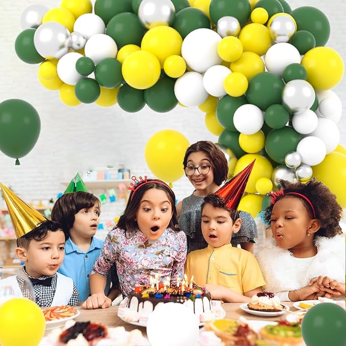 Dark Green Yellow White Silver Balloon Garland Arch Kit - Retro Green and Yellow Balloons Yellow White Balloon for Birthday Wedding Anniversary Graduation Prom Golf Tractor theme Party Decorations