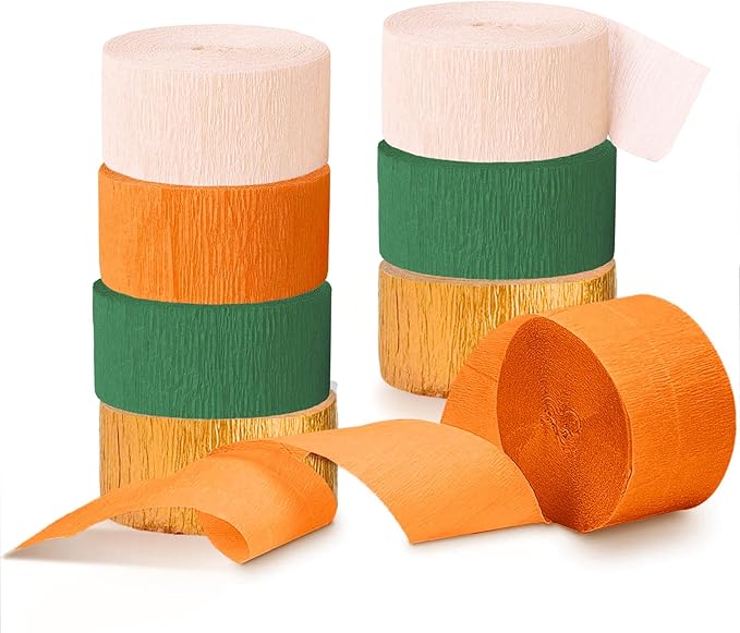 NICROHOME EUR Little Cutie Baby Shower Decorations, 8 Rolls Citrus Orange Green Pink Gold Crepe Paper Streamers, 82 ft Long