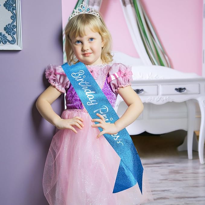 COCIDE Birthday Princess Sashes and Tiaras Kit - Pink Crowns and Tiaras for Women and Girls - Glitter Sash, Crystal Rhinestone Decorations Set