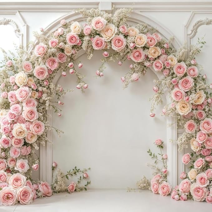 Kate 10×10ft (3×3m) White Plaster Line Wall Backdrop Photography Arched Flower Door Indoor Birthday Girl Party Party Wedding Maternal Portrait Background Photography Studio Props Photos Videos